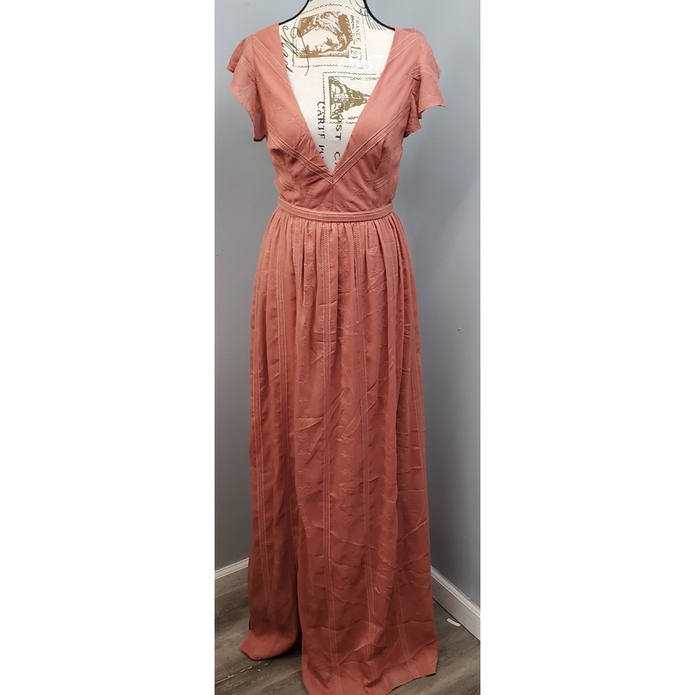 The Jetset Diaries Getaway Maxi Dress Womens XS Pink Ruffled Cap Sleeve Back Zip